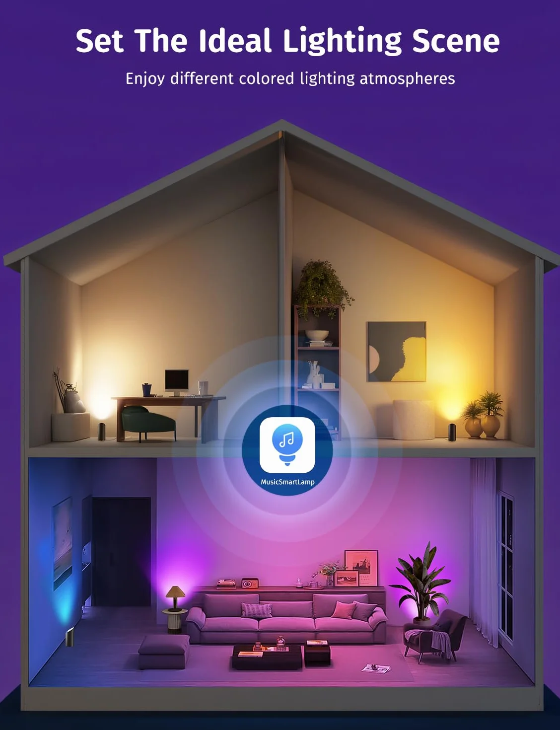 GeyouLux 5W RGBW LED Uplight Spot Regulable, Lampara Pie LED para Salon con Mando a Distancia, Control por App, Temporizador, Modo Musica, Negro 2 Piezas