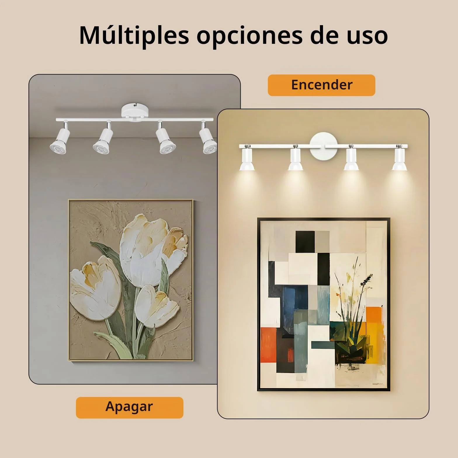 Ketom GU10 Focos Techo Blanco, Lampara Focos Techo con 4 Focos Orientable, Moderno Plafón LED Para Interiores Giratorio, Industrial Para Dormitorio, Pasillo, Cocina, Sin Bombilla