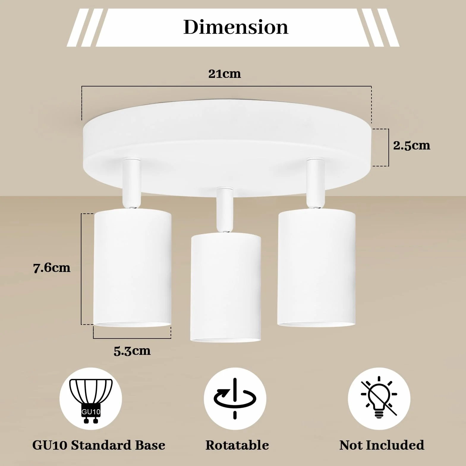 GeyouLux Lámpara de Techo Blanco 3 Focos LED Ajustables Giratorios GU10 Plafón Redondo para Salón Dormitorio