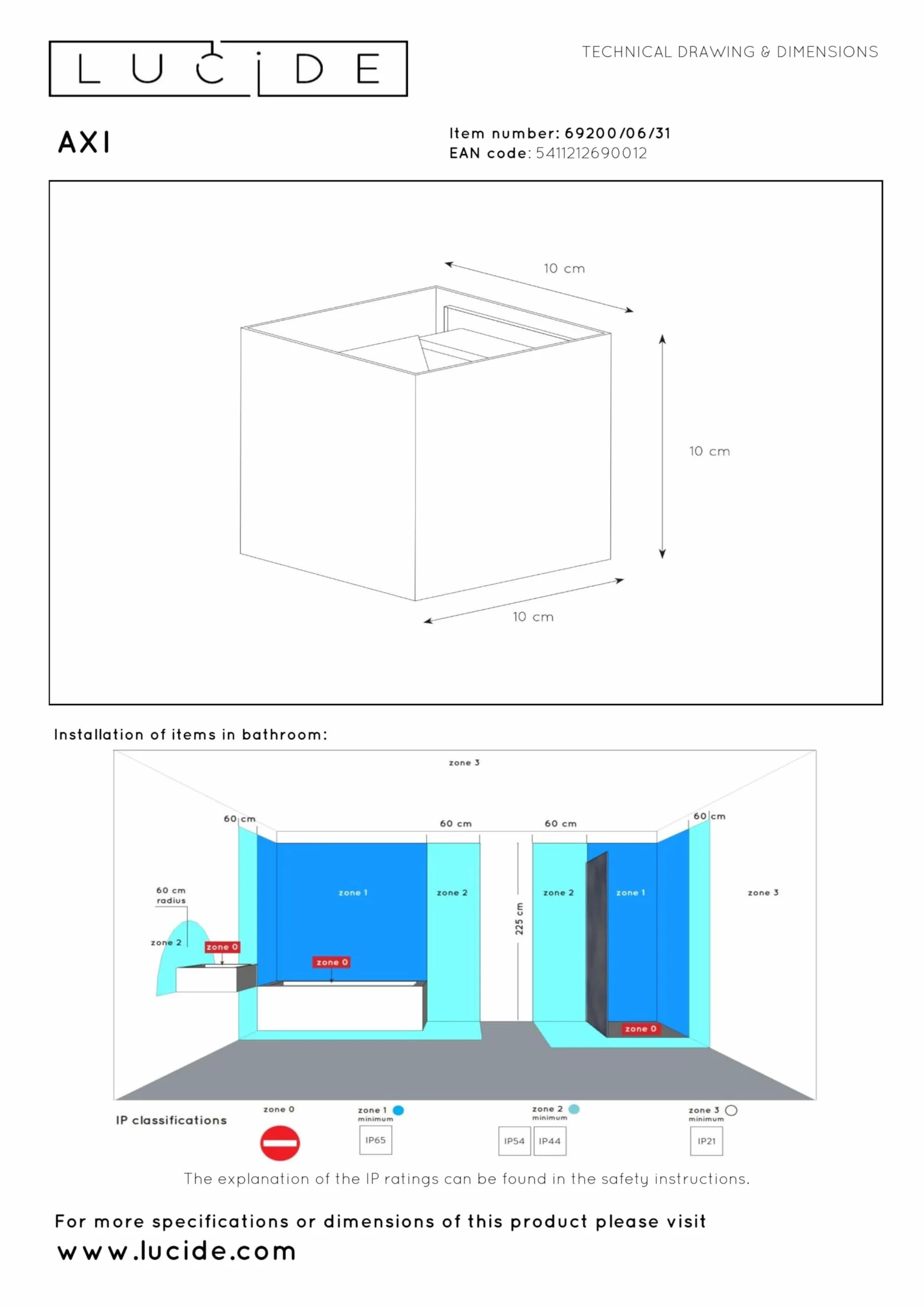 LUCIDE AXI - Foco de pared/Lámpara de pared Baño - LED - 2x7W 2700K - IP54 - Ángulo de haz ajustable - Blanco