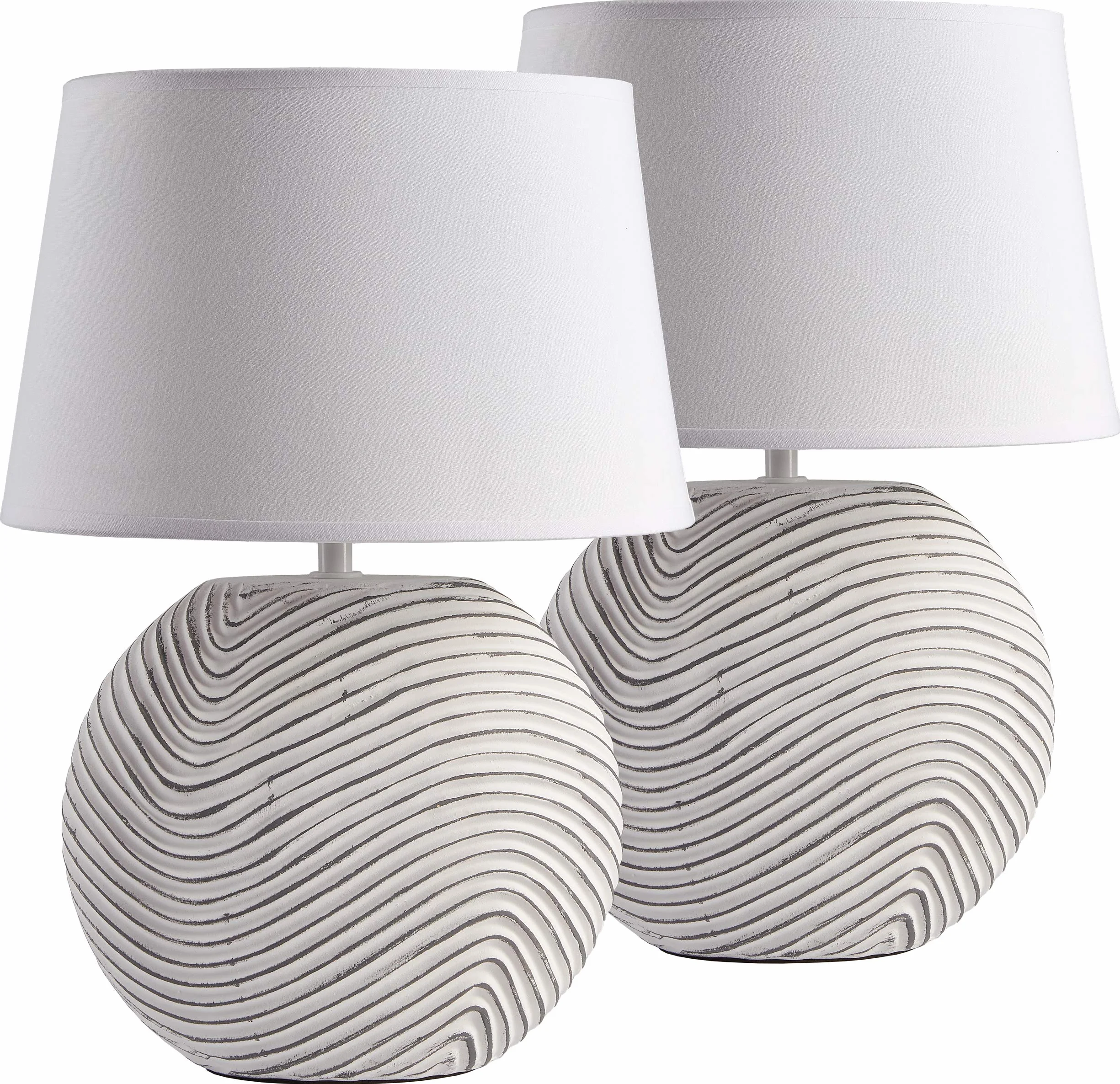 BRUBAKER Juego de 2 lámparas de mesa 38 cm blanco gris cerámica mate