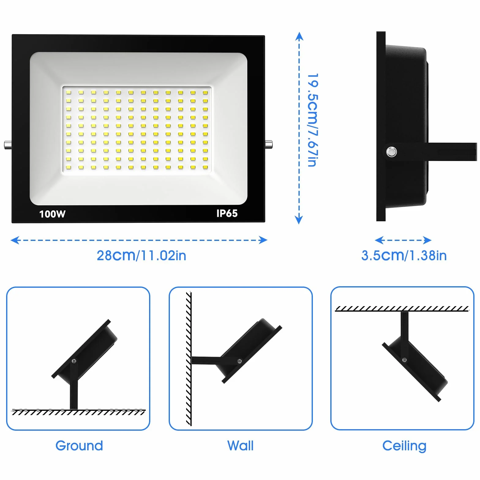 100W Focos Led Exterior 3000K Blanco Cálido Proyector LED IP65 Impermeable Luz de Seguridad para Iluminación Jardin Garaje Porche Foco Balcón Césped