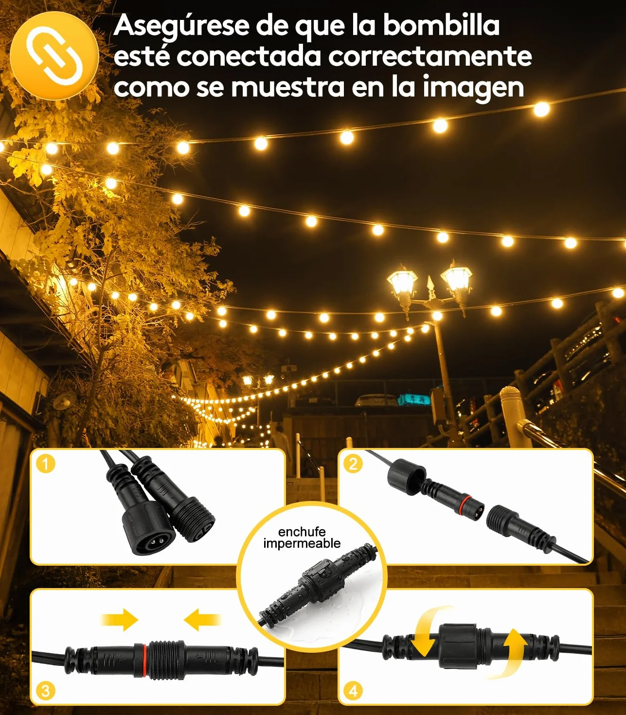 LED Guirnalda Exterior 30M G40 100ft Bombillas Impermeable para Jardin Terraza Decoracion