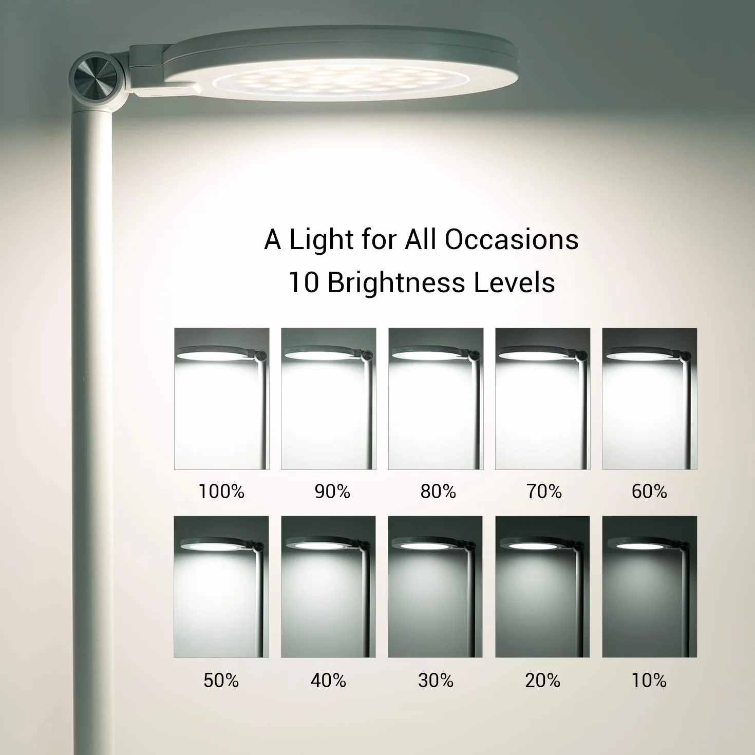 Lámpara de escritorio LED, 12W Lámpara de mesa de oficina Control táctil regulable 10 Brillo 5 niveles de color Protección ocular Lámparas de mesa Lámpara de noche(blanco)