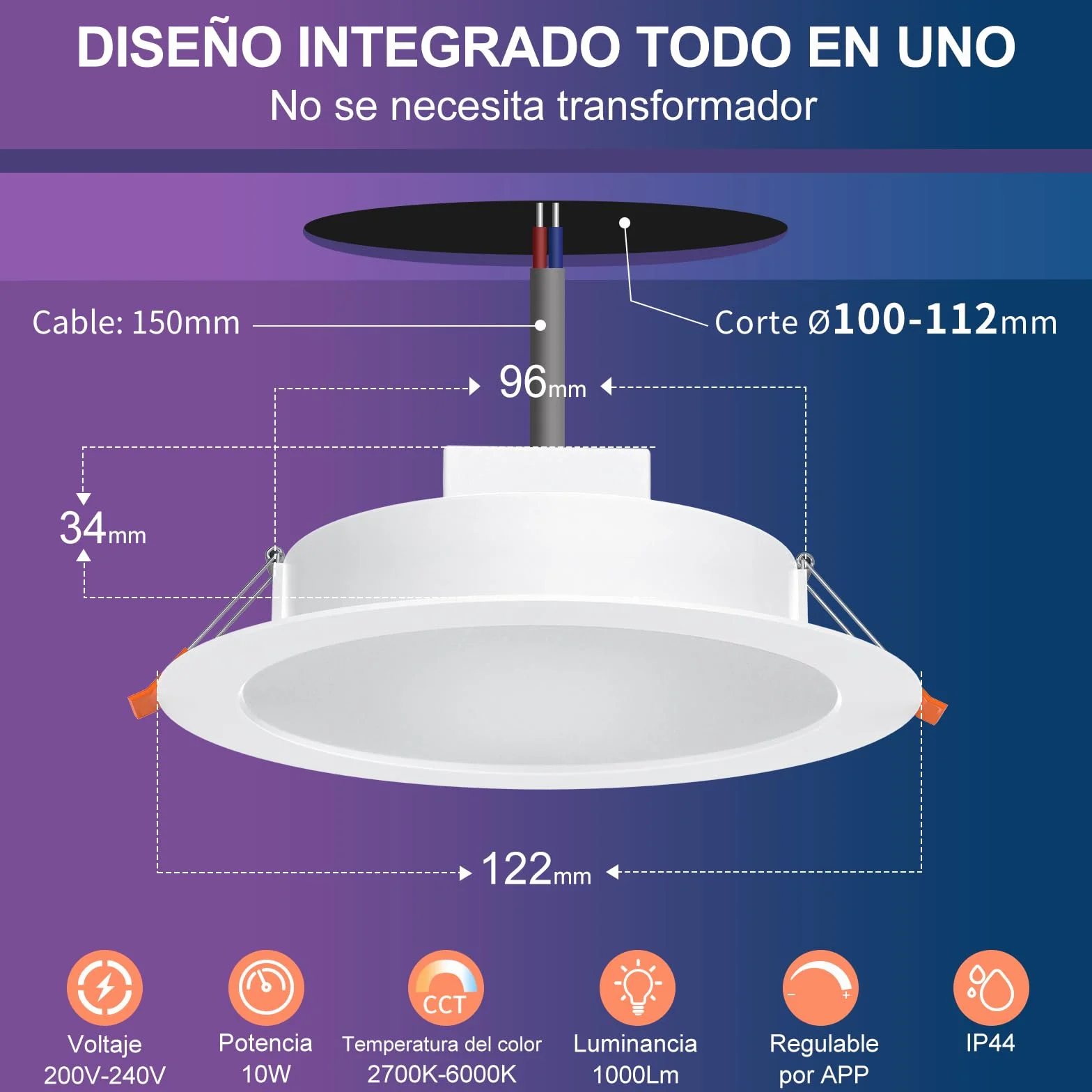 DUSKTEC Downlight LED Techo Empotrable RGB Blanco Frío Cálido 2700K-6000K Regulable Inteligente 10W 1000Lm Compatible Alexa Echo Pack 4