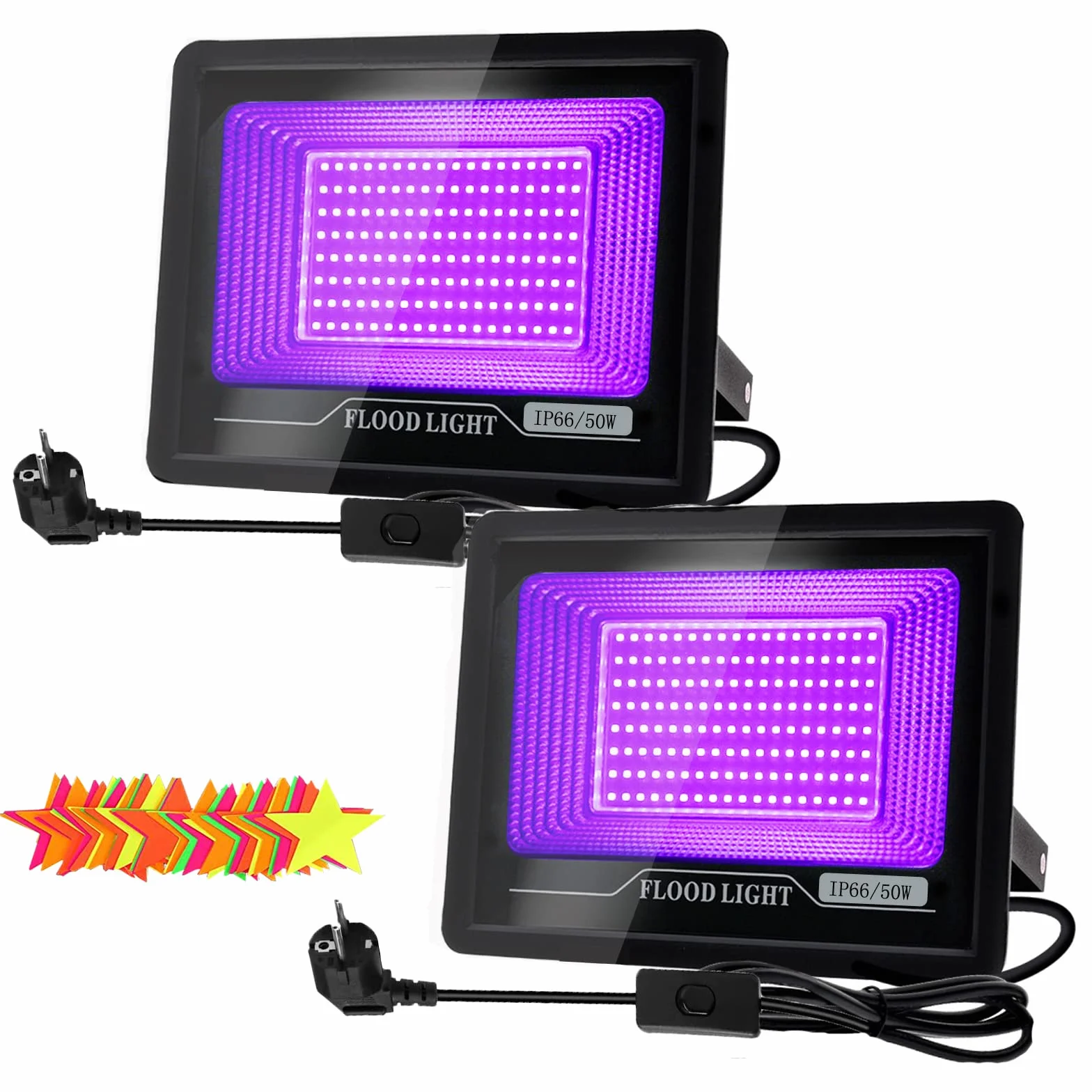 Foco LED UV de Luz Negra 50W - Lámpara Ultravioleta Resistente al Agua IP66 para Colores de Neón, Decoración, Fiestas, Discotecas, Póster