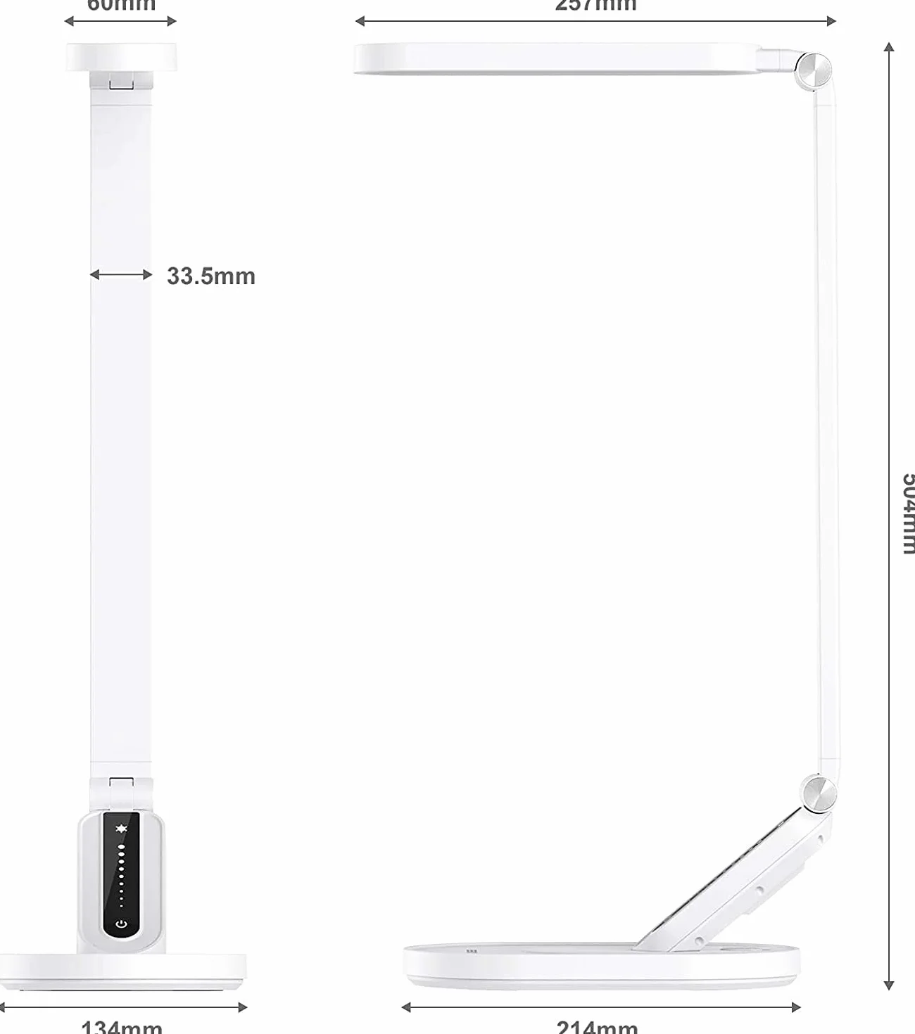 JKSWT Lámpara de escritorio LED, Lámparas de mesa para el cuidado de ojos protege los ojos Lámpara de oficina regulable con 5 modos de color Puerto de carga USB Control táctil y función de memoria