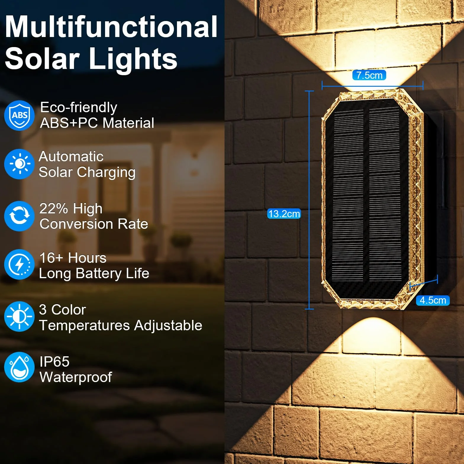 Aplique Solar de Pared IP65 Impermeable 1200mAh 3 Colores Luz Pack 4