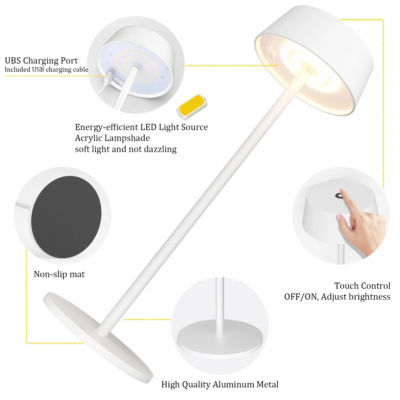 Klighten Lámpara de escritorio LED Recargable 2 Piezas Regulable Antracita Aluminio Carga USB IP54 Impermeable 3000K