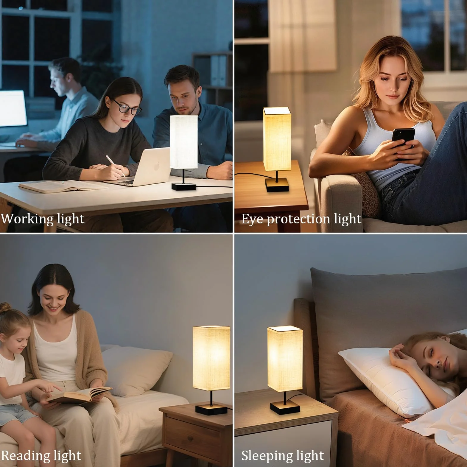 Lámparas de Mesita de Noche Control Táctil, Bedside Lamp Regulable con 3 Temperaturas de Color y 2 Puertos USB