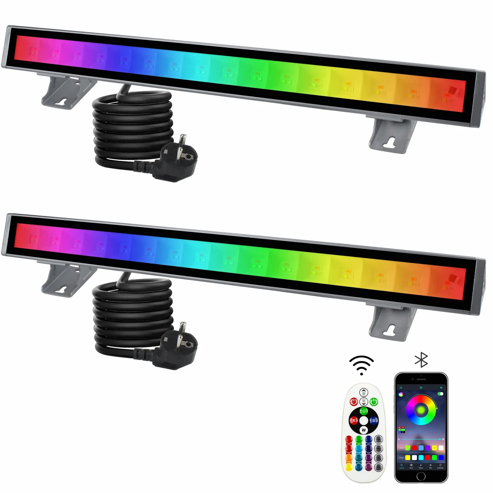 CREATESTAR Foco LED RGB Exterior 48W, 2 Piezas Luz de Pared, Barras Con Temporizador y Memoria, 16 Millones de Colores Para Bar, Jardín, Interior, Fiesta