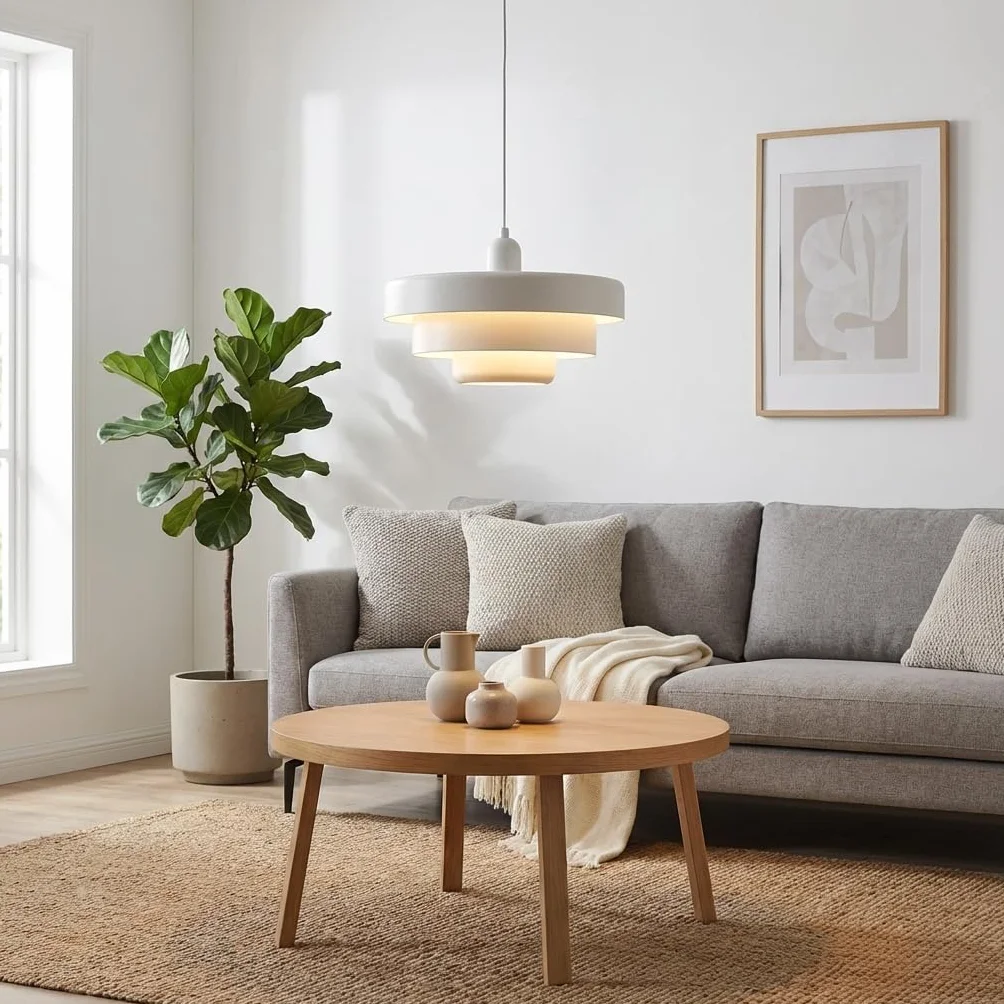BARCELONA LED Lámpara Colgante MACARRON Blanco 3 Niveles Metal Hierro Estilo Bauhaus E27