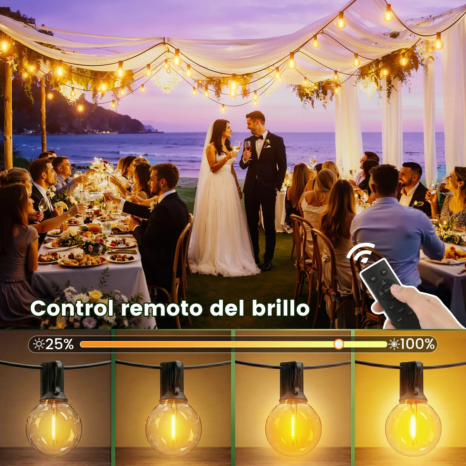 Yuusei Guirnalda LED Exterior 30M, 52 Bombillas Plástico Inastillable, Impermeable 4 Modos Control Remoto