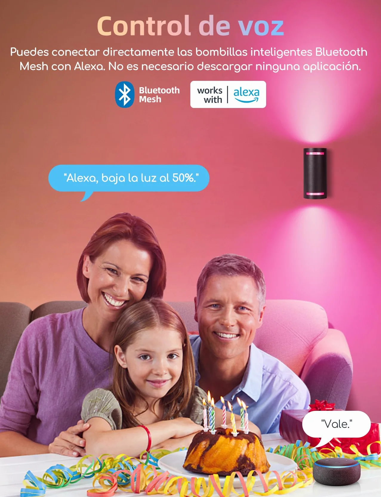 Aigostar Mesh- Bombilla inteligente Bluetooth Mesh, GU10. 2700K-6500K regulable, 6.5W, 555 LM. Bombilla LED inteligente compatible con Alexa y Google Home. Incluye mando a distancia y Gateway. 6Uds