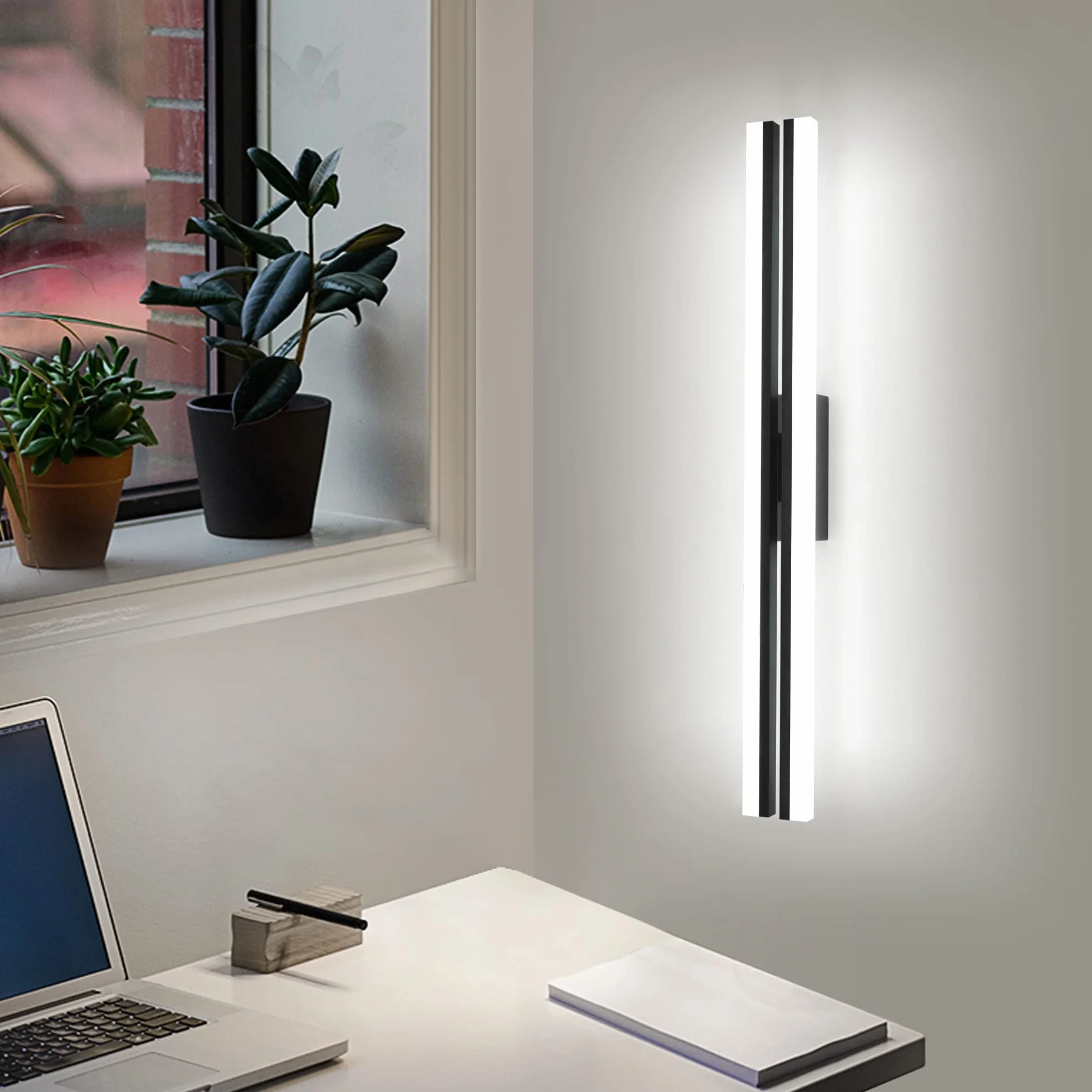 MantoLite LED Lámpara de Pared 60CM 24W IP44 6000K Negro Mate Aplique para Baño y Cuadros