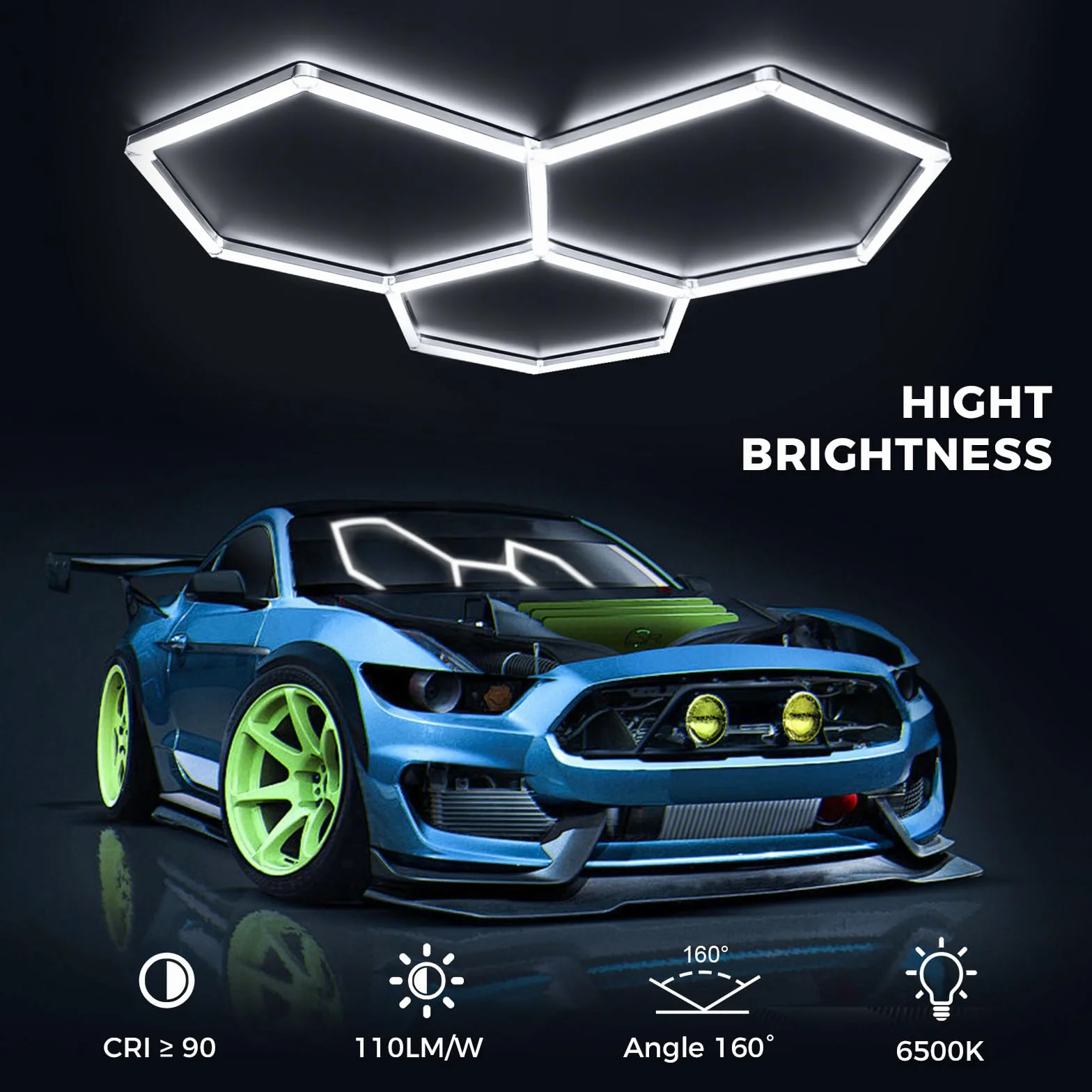 Lámpara de techo LED hexagonal 128W 6500K para garaje taller almacén
