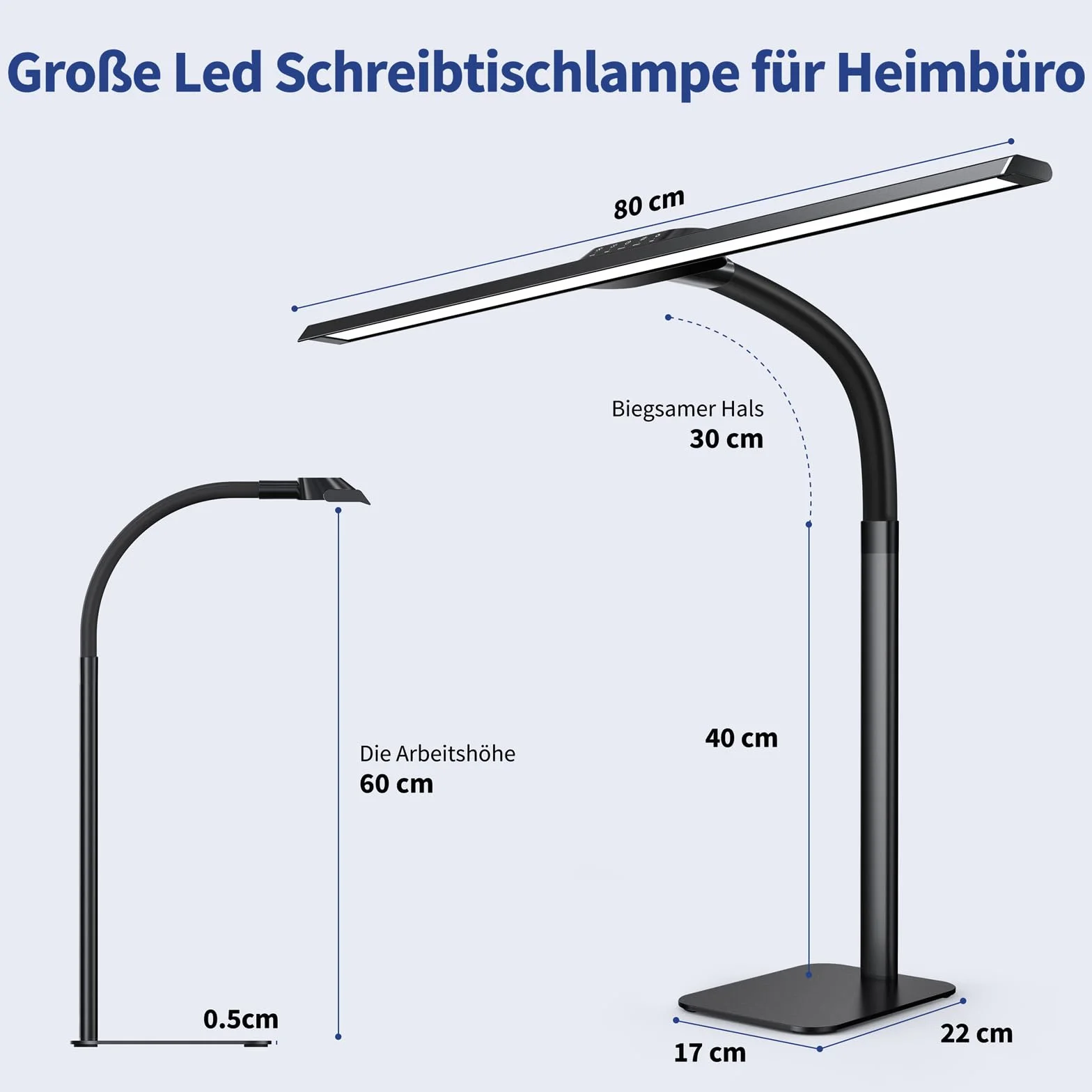 Kary Lámpara de escritorio LED con base, 24W 80cm 1800Lumen Lámpara de luz diurna regulable ultra brillante con Standfu para oficina, trabajo, diseño, arquitecto, regulación automática