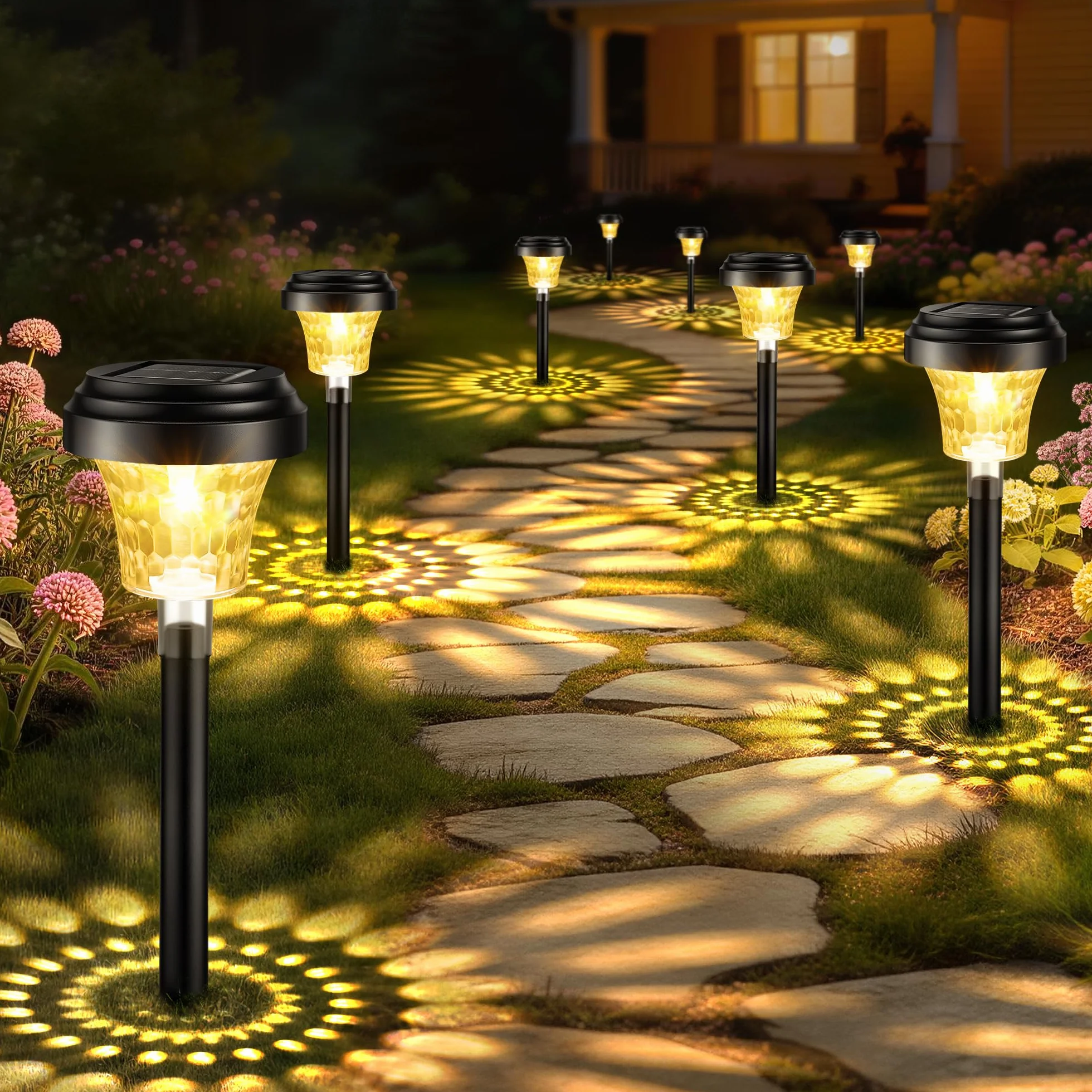 Lámpara solar exterior IP65 8 piezas luz cálida RGB jardín impermeable