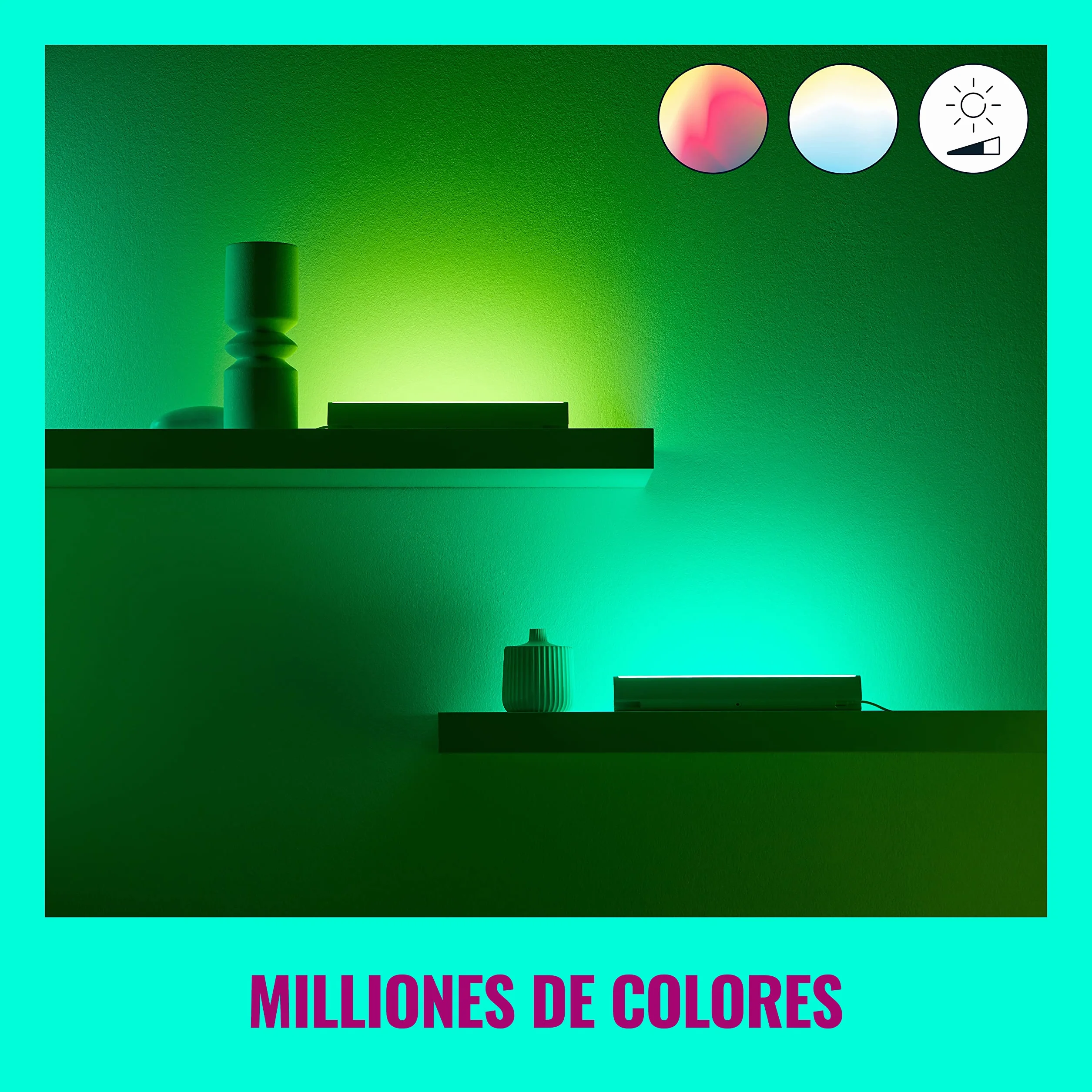 WiZ Set de 2 Barras de luz LED blanca y color Wi-Fi Plug & Play SpaceSense compatible con Alexa y Google Home