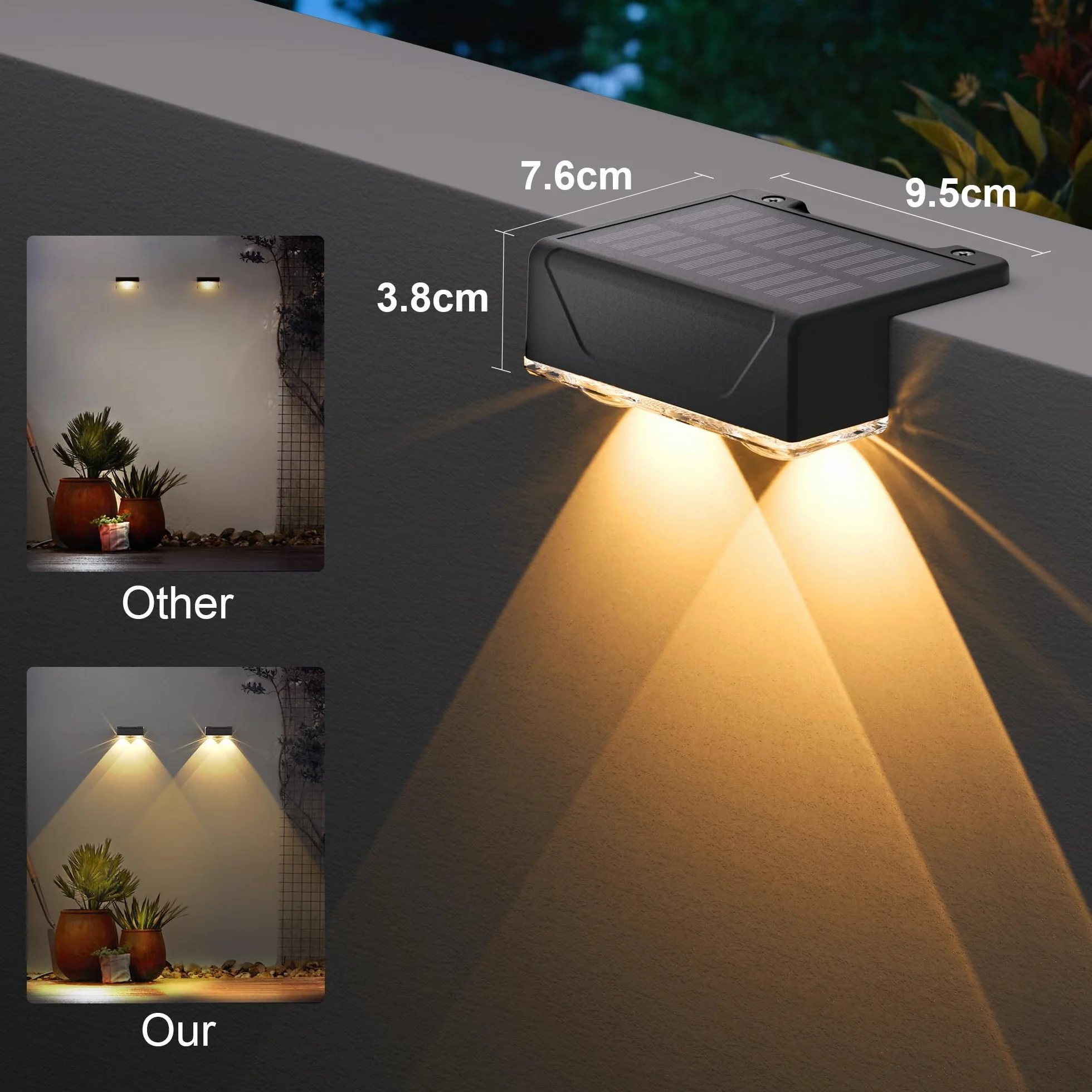 ELLASAY Aplique Solar Pared Exterior: 8 Modos de Iluminación Con RGB Solar Powered Lámparas - Impermeable IP65 - Luces Decoración de Jardín Patio Porche Valla Terraza (Lente-8 Pack)
