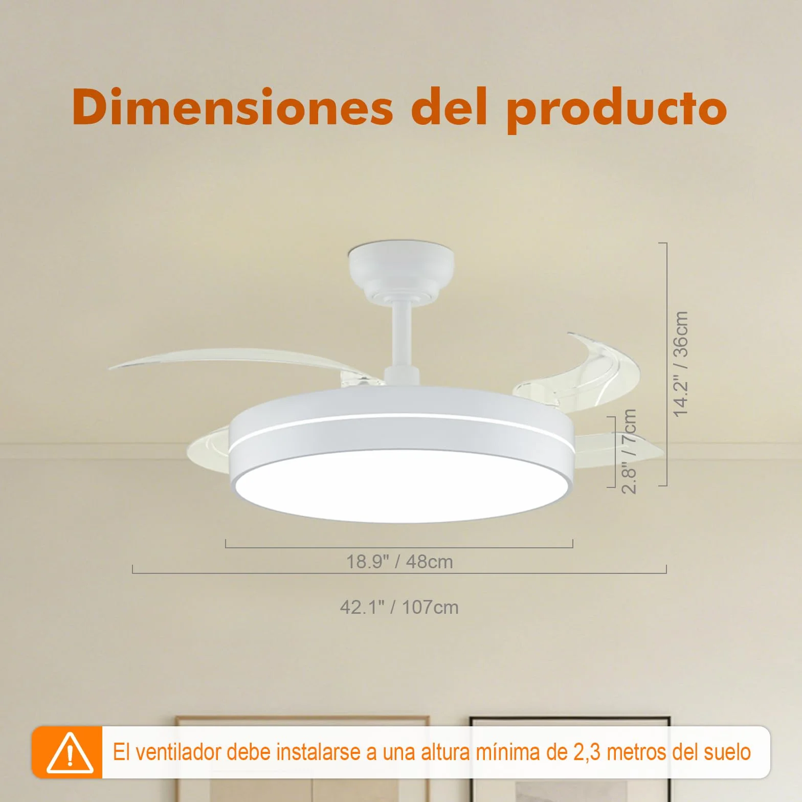 GRIFEMA Ventilador de Techo con Luz y Mando a Distancia, 107cm, Motor DC 30W, 6 Velocidades, GD105