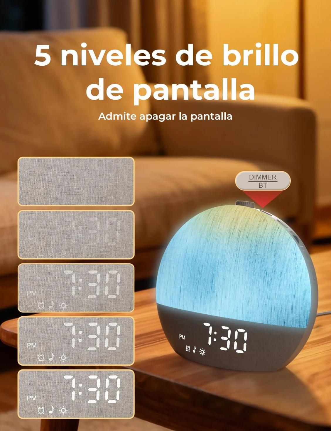 LIORQUE Despertador Amanecer, Despertador Luz Natural Simulación de Amanecer, 17 Modos de Luz, 30 Sonidos Relajantes, Modo de Ayuda para Dormir, Conexión Bluetooth, Función Alarma y Snooze