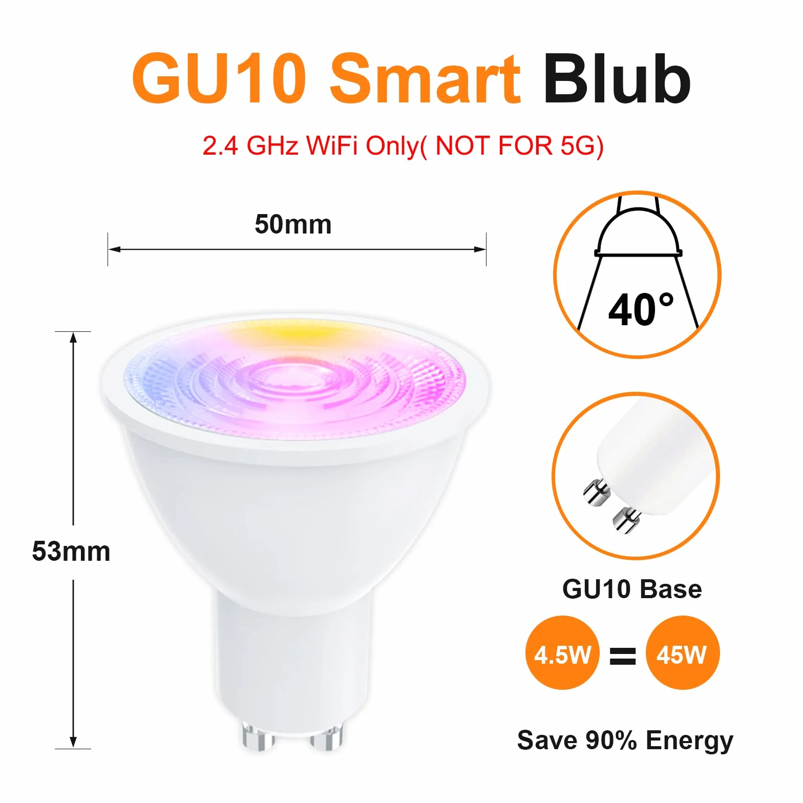 ANTELA Bombilla GU10 Inteligente Wifi Compatible con Alexa y Google Home, Luz Fría/Cálida 2700K-6500K, Bombilla RGB 16 Millones de Colores, 4,5W, 326LM, CRI 80, 15000hrs,4 PCS