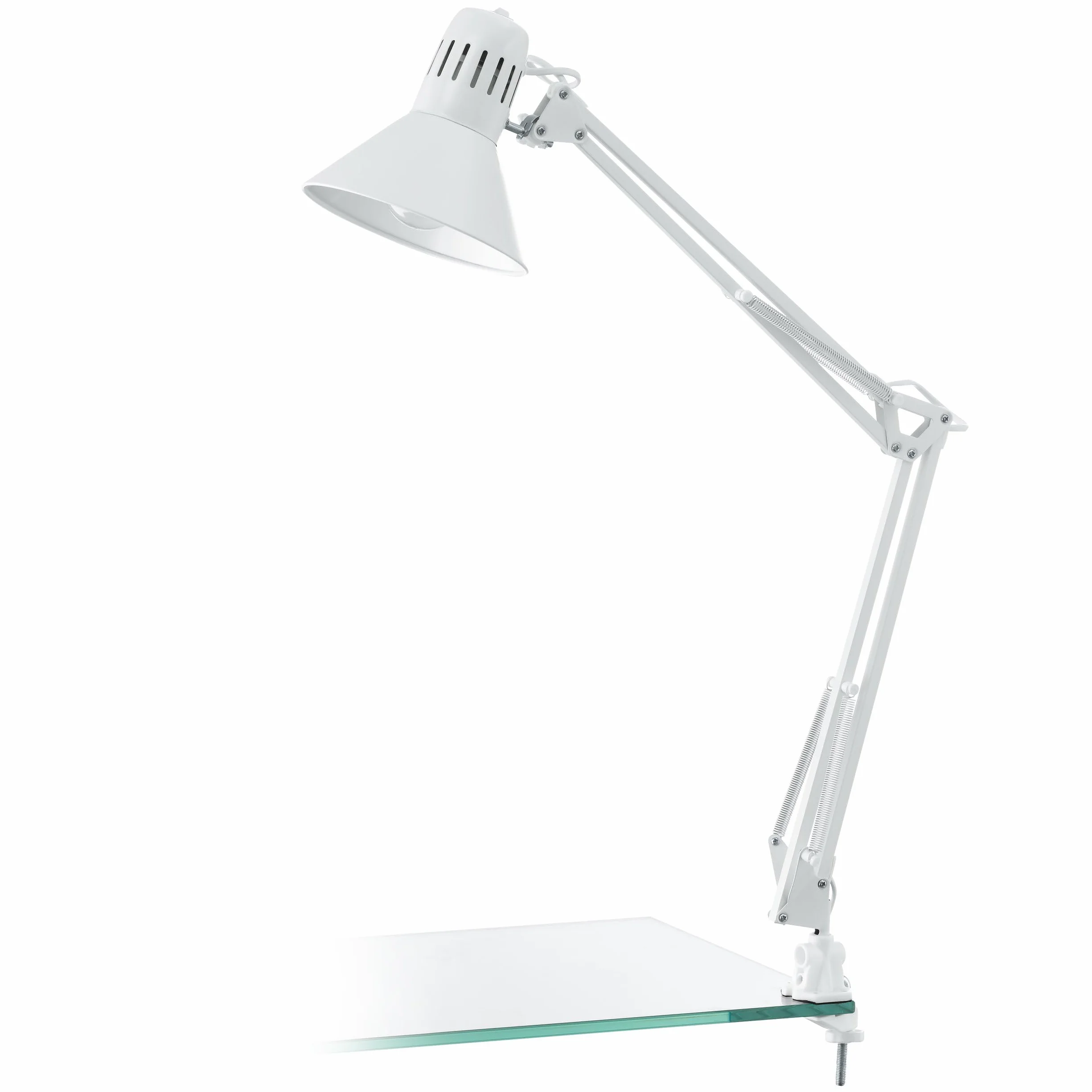 EGLO Firmo Lámpara de mesa con pinza de sujeción de 1 foco, estilo vintage, industrial, retro, de acero y plástico de alta calidad; lámpara con interruptor en blanco brillante, casquillo E27
