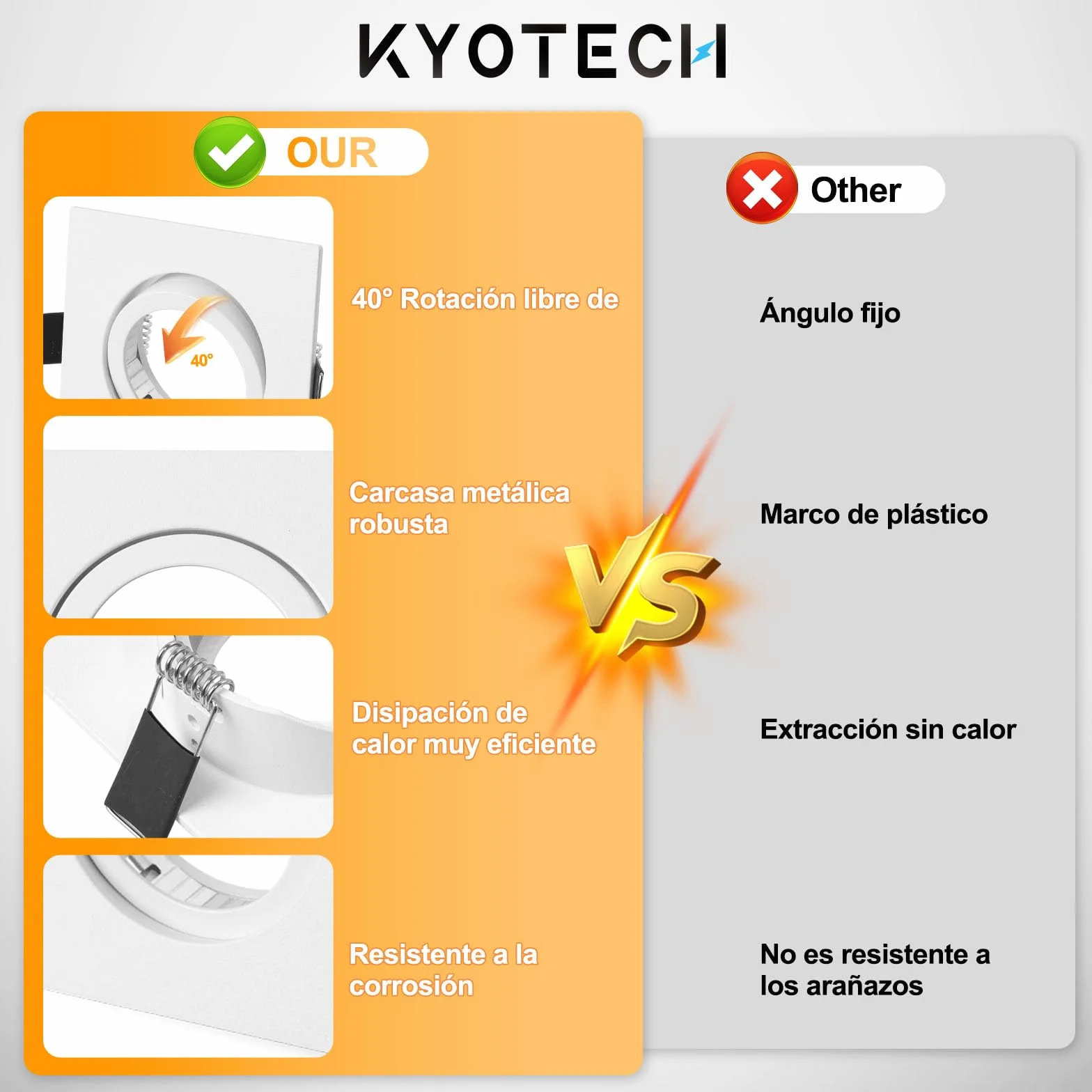 KYOTECH Juego de 6 Focos Empotrables GU10 Blanco Orientable Cuadrado