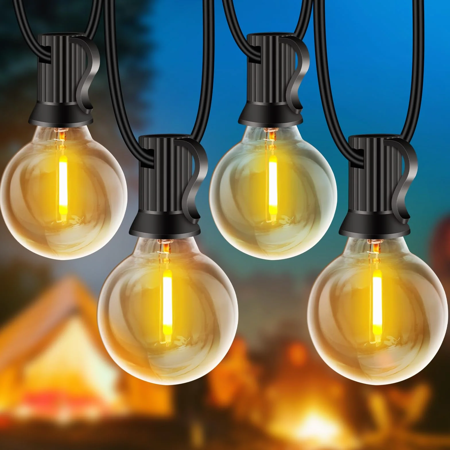 Rintea Guirnalda Luces Exterior 20M 66FT 30+2 Bombillas Blanco Cálido 2700K IP44 Impermeable LED Jardín