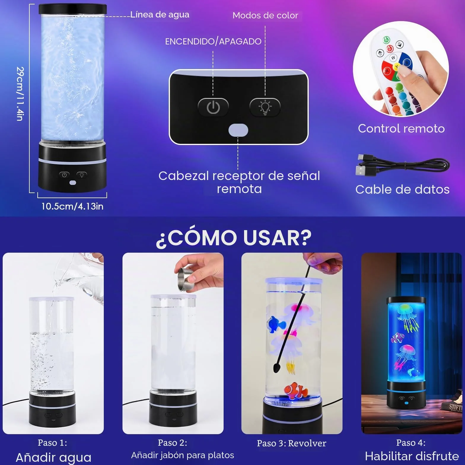 Ambesty Lámpara de Lava Medusas LED 17 Colores con Mando a Distancia