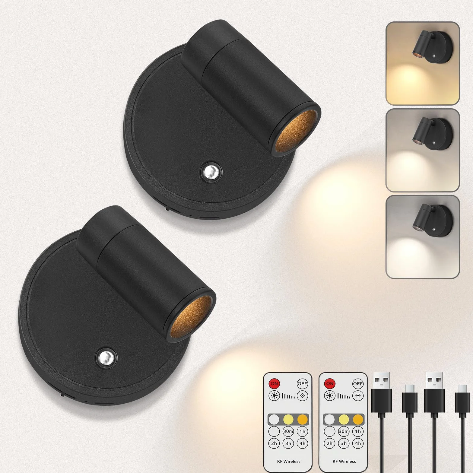 Kambo LED Lámpara de Pared Recargable 4000mAh con Control Remoto y Temporizador, 2 Pieza