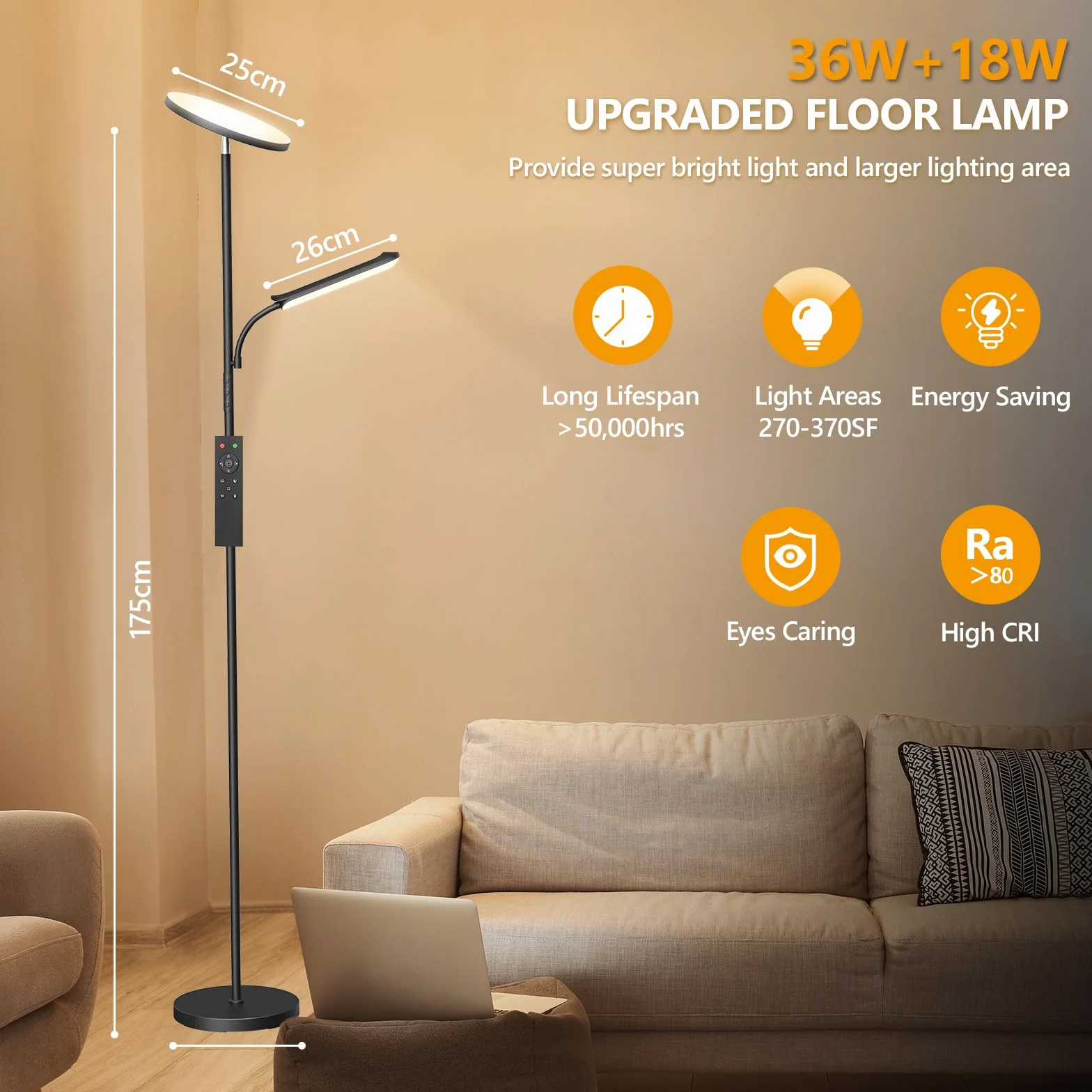 Lámpara de Pie LED Regulable 42W 4000LM 2700K-6500K Control Remoto Táctil
