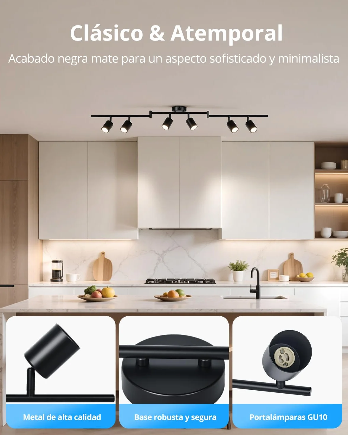 Gr4tec Lámpara de Techo Orientable 6 Focos LED GU10 Negro