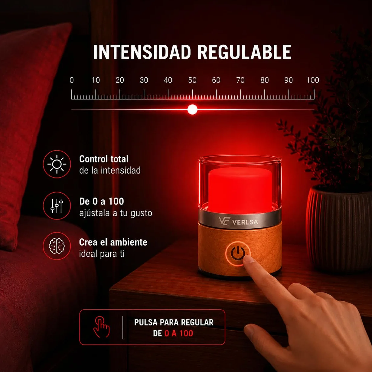 Lámpara Luz Roja Nocturna 660nm Terapia de Luz Roja Recargable Timer 30-60 min