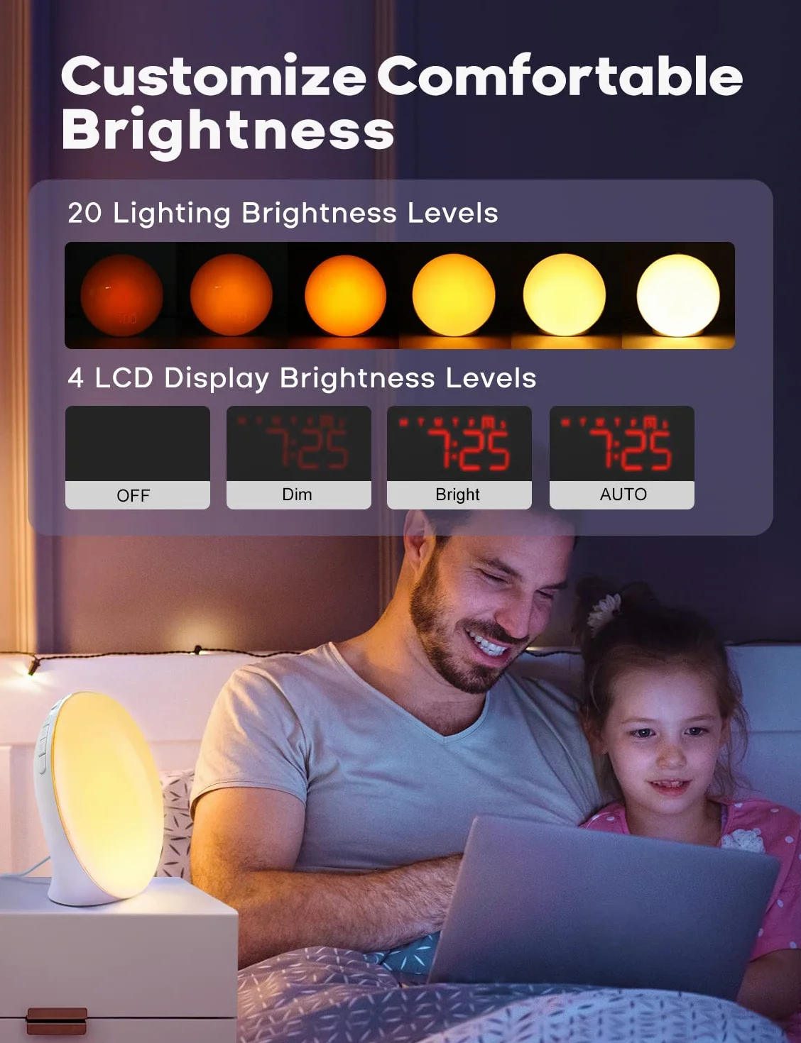 Dekala Despertador Vollbild de Simulación de Amanecer y Atardecer, Botón de Rotación, Alarmas Duales, Sonidos Naturales, Radio FM y Luz de Despertar Colorida para Adultos y Niños