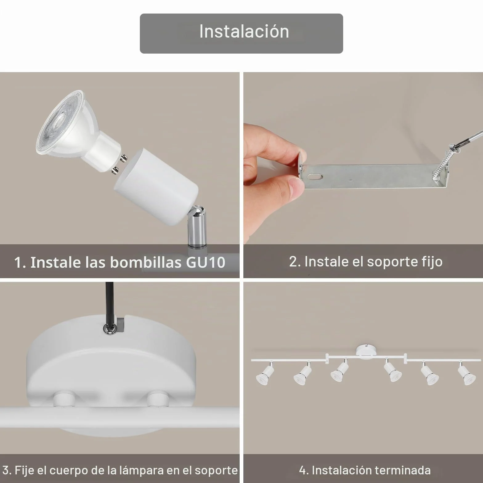 Lámparas de Techo LED 6 Focos Orientables GU10 Blanco Giratoria