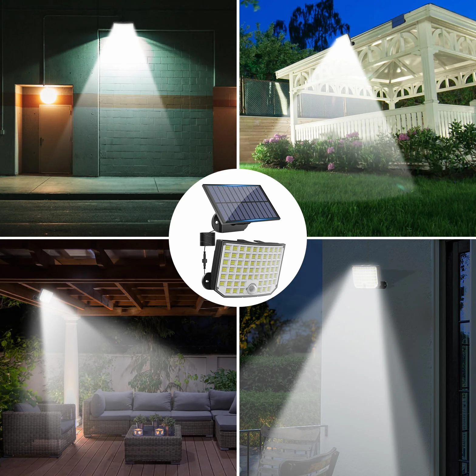 Luces Solares Exterior Jardin, Foco Solar 256 LED 2 Paquete Separar Lampara Solar con Mando a Distancia 3 Modes IP65 con Sensor de Movimiento para Garajes Caminos
