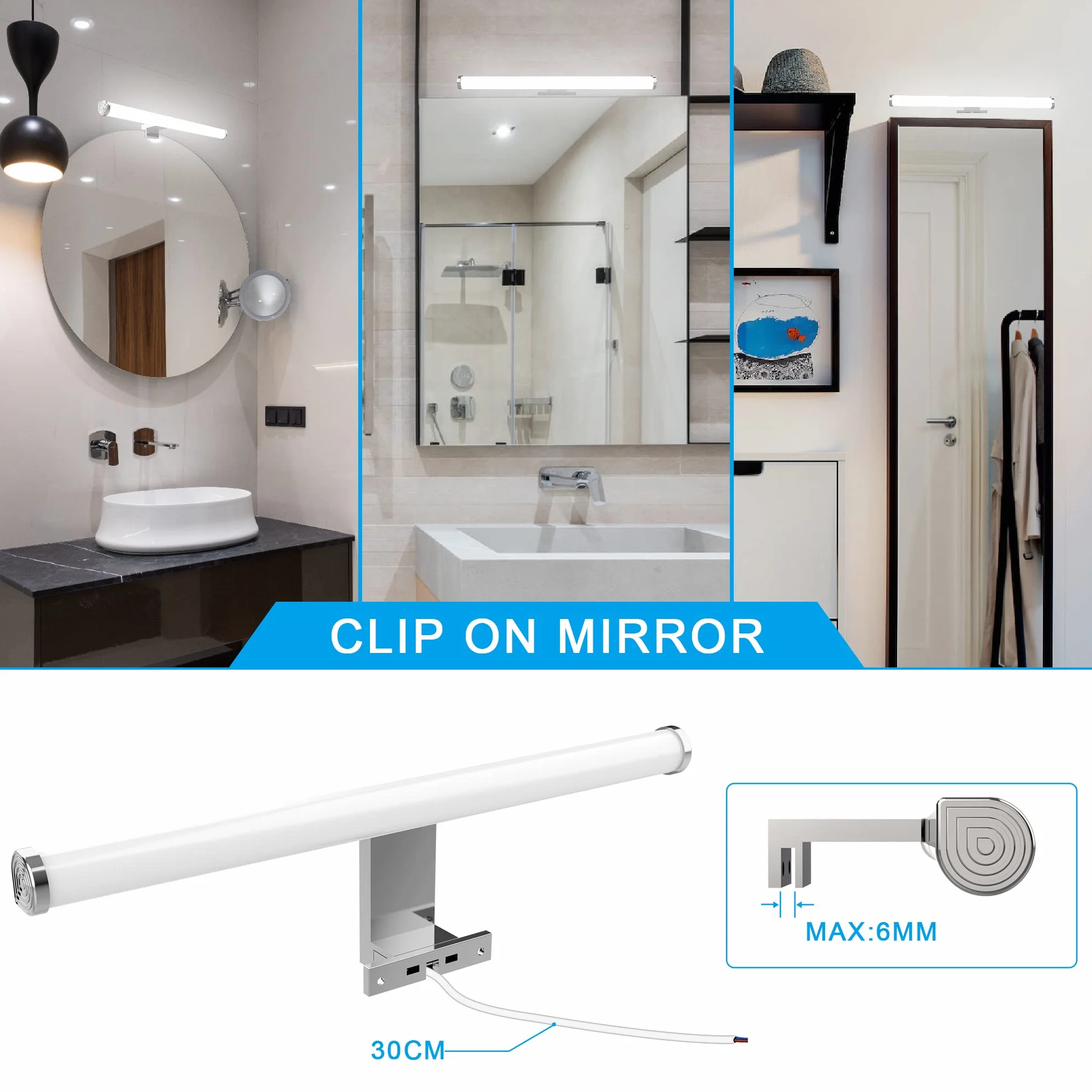 Lámpara de Espejo Baño 40 cm 10W 1200LM 230V IP44 Blanco Frío 4000K