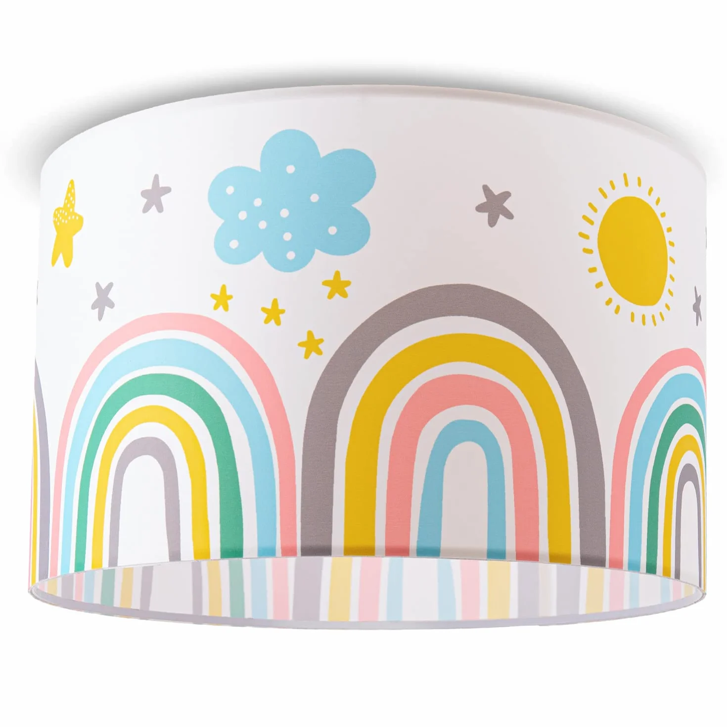 Paco Home Lámpara Techo Infantil Pantalla Tela Redonda E27 Arco Iris