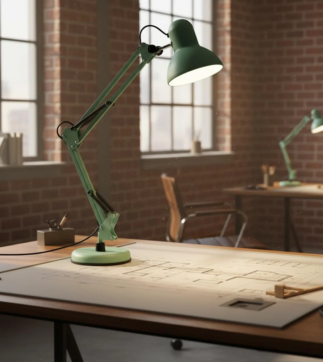 BEL AIR HOME - Lámpara de Escritorio LED Articulada Flexo Antigona | Diseño Vintage Retro | Altura Ajustable 34-67 cm | Metal Resistente | Ideal para Oficina y Hogar, (VERDE MATE)