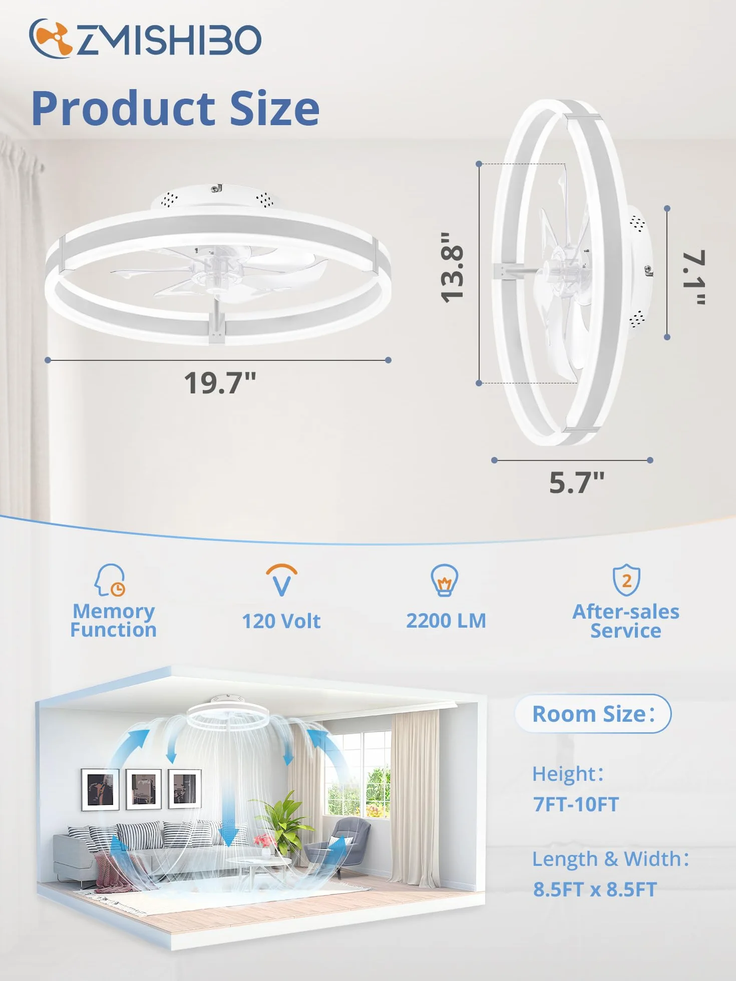 ZMISHIBO Ventilador de Techo con Luz LED Dimmable 50 cm Mando a Distancia 6 Velocidades Silencioso Blanco