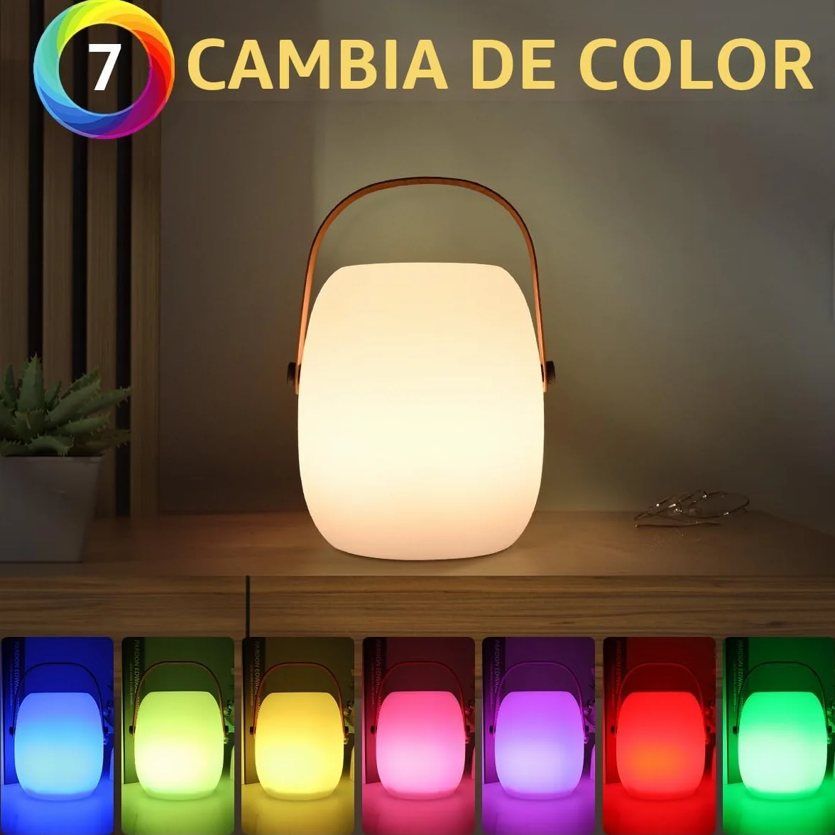 ZWOOS Lampara de Mesa Recargable LED RGB Inalambrica IP54 con Control Remoto