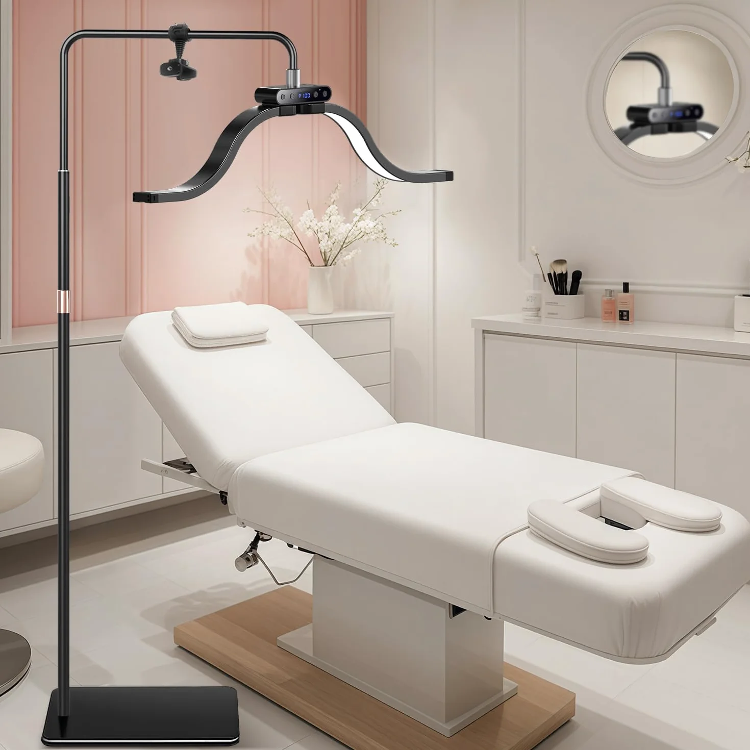 Nubes Lampara de Pie LED Anillo Belleza para Extensiones de Pestañas con Soporte Teléfono, Brillo y Altura Ajustables