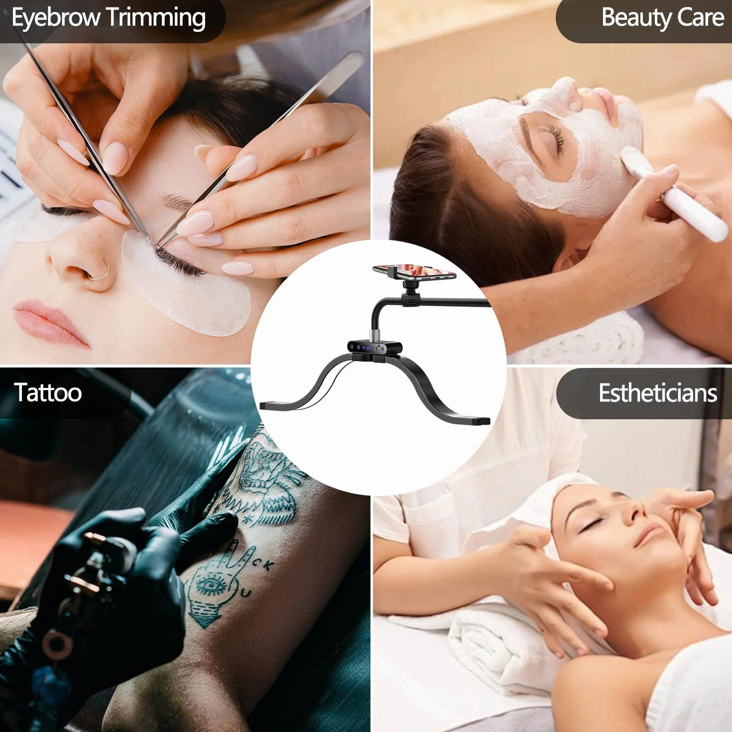 Nubes Lampara de Pie LED Anillo Belleza para Extensiones de Pestañas con Soporte Teléfono, Brillo y Altura Ajustables