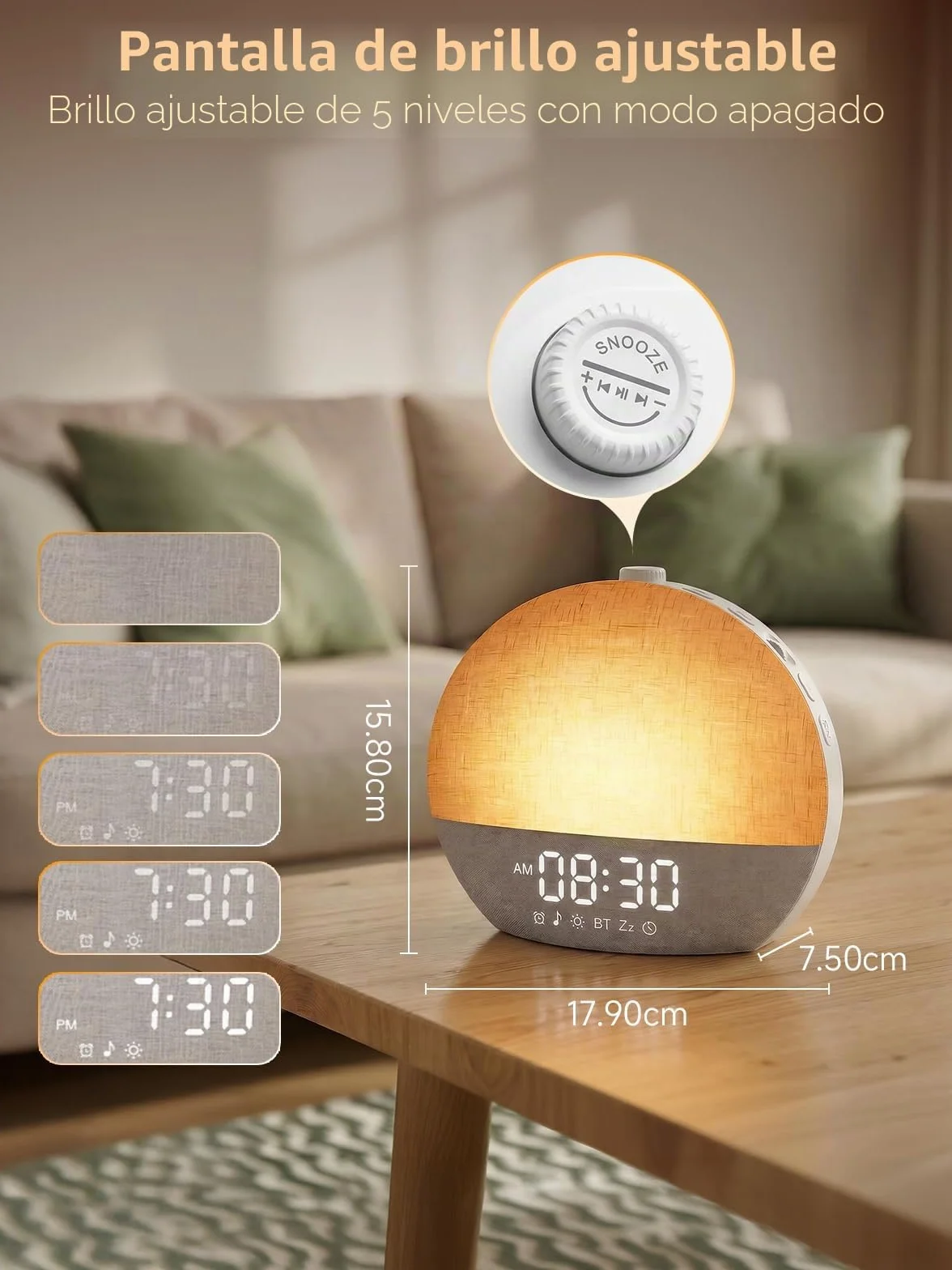 Despertador de Simulación de Amanecer con Luz Natural, 17 Tipos de Iluminación, 30 Sonidos Relajantes, Bluetooth y Alarma