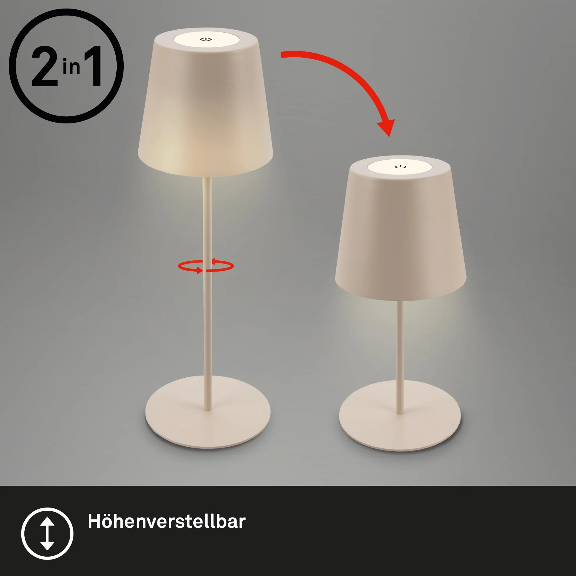Briloner Lote 2 Lámparas Mesa LED Inalámbricas Regulables Táctil Batería Reemplazable USB-C Ø12x36 cm Beige