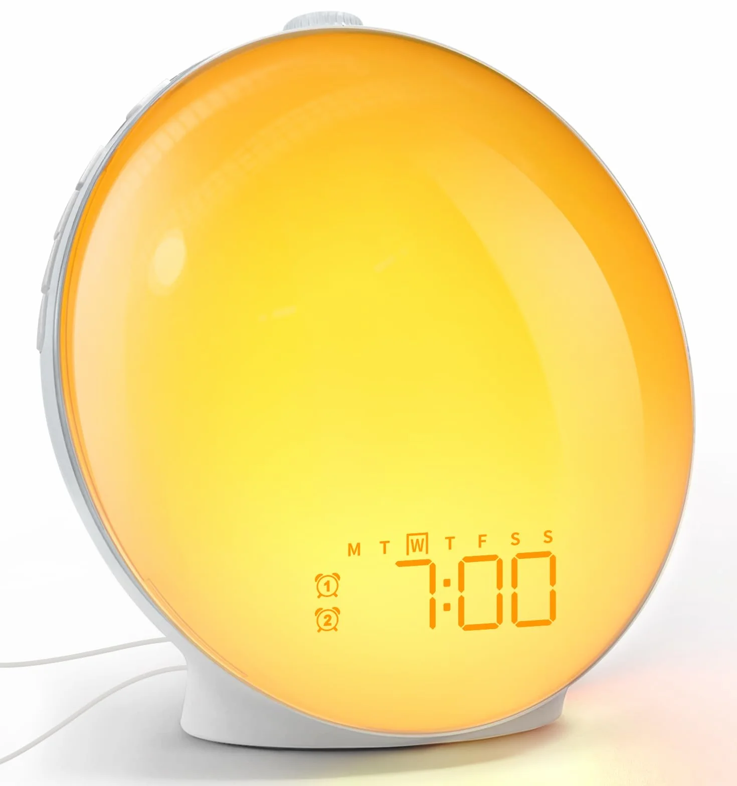 Dekala Despertador Vollbild de Simulación de Amanecer y Atardecer, Botón de Rotación, Alarmas Duales, Sonidos Naturales, Radio FM y Luz de Despertar Colorida para Adultos y Niños