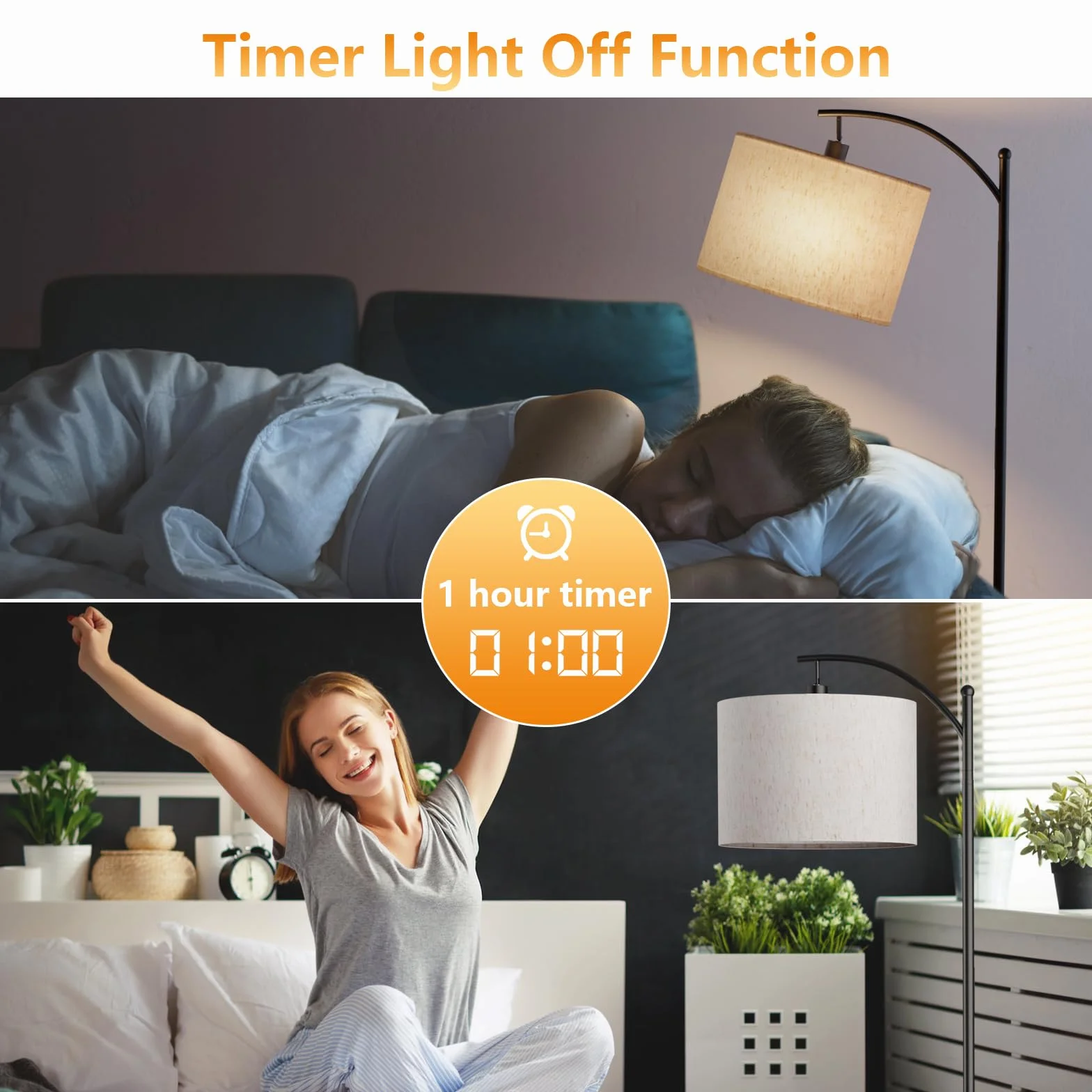Lampara de Pie con Control Remoto, Pantalla de Lino, Atenuación Continua, Bombilla LED E27 6W