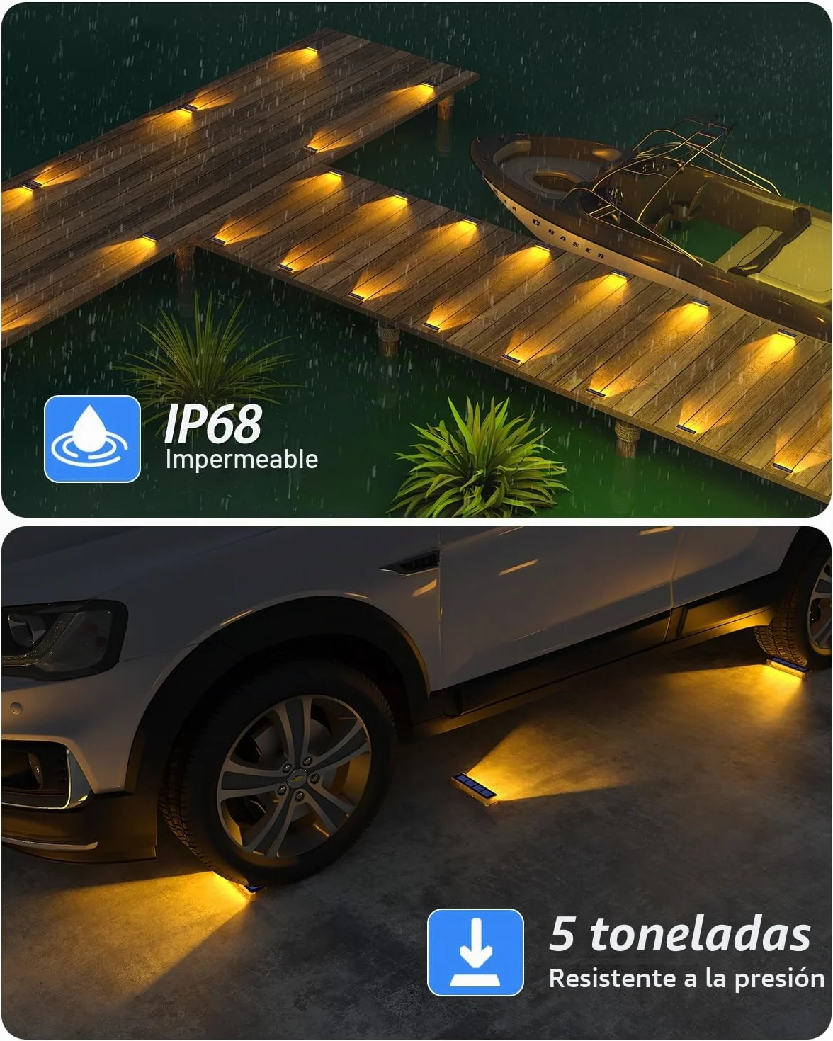 DetarZinLED Luces Solares LED Exterior Jardin 4 uds IP68 Blanco Cálido Impermeable